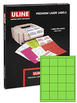 Uline Laser Labels - Fluorescent Green, 2 x 2" S-17046G