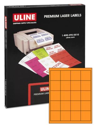 Uline Laser Labels - Fluorescent Orange, 2 x 2" S-17046O