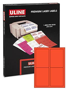 Uline Laser Labels - Fluorescent Red, 3 1/2 x 5" S-17048R