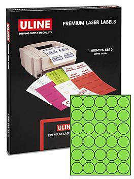Uline Circle Laser Labels - Fluorescent Green, 1 1/2" S-17051G