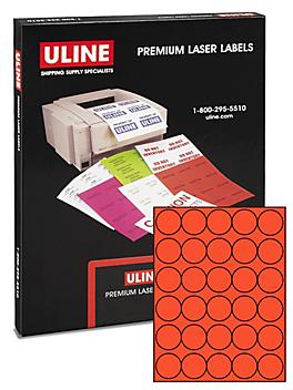 Uline Circle Laser Labels - Fluorescent Red, 1 1/2" S-17051R