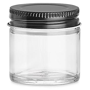 Clear Straight-Sided Glass Jars - 1 oz, Black Metal Lid S-17073M-BL