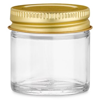 Clear Straight-Sided Glass Jars - 1 oz, Gold Metal Cap S-17073M-GLD
