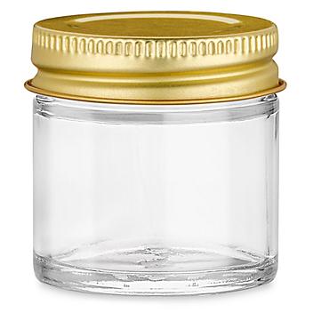 Clear Straight-Sided Glass Jars - 1 oz, Gold Metal Lid S-17073M-GLD