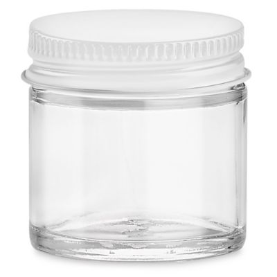 Clear Straight-Sided Glass Jars - 1 oz, White Metal Cap S-17073M-W