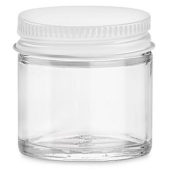 Straight-Sided Glass Jars - 1 oz, White Metal Lid S-17073M-W