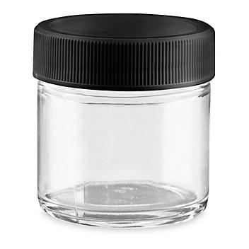 Clear Straight-Sided Glass Jars - 1 oz, Black Plastic Lid S-17073P-BL