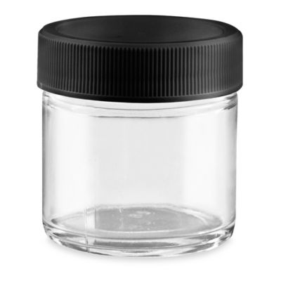 Clear Straight-Sided Glass Jars - 1 oz, Black Plastic Cap