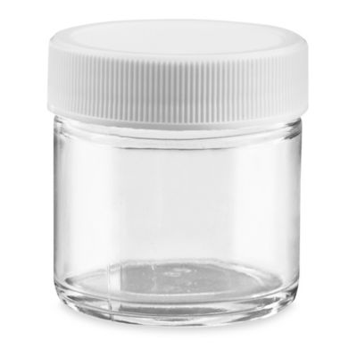 Clear Straight-Sided Glass Jars - 1 oz, White Plastic Cap S-17073P-W