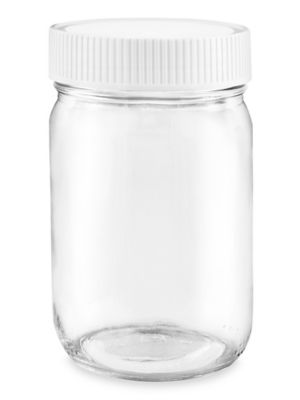 Wide-Mouth Glass Jars - 12 oz, Plastic Cap