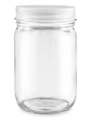 North Mountain Supply - TSS-12OZ-WT 12 Ounce Glass Tall Straight Sided Mason Canning Jars - with 63mm White Metal Lids - Case of 12