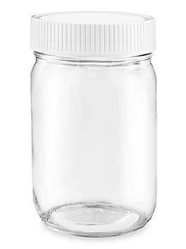 Wide-Mouth Glass Jars - 12 oz, Plastic Cap S-17074P