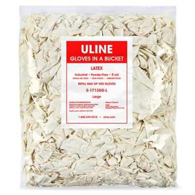 Uline Industrial Latex Gloves in a Bucket Refill Bag - Powder-Free