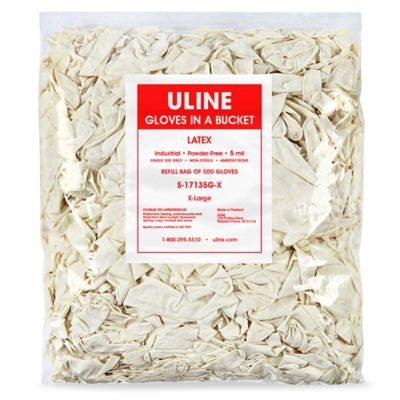 Uline Industrial Latex Gloves in a Bucket Refill Bag - Powder-Free, XL S-17135G-X