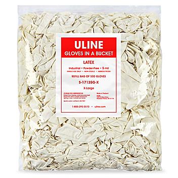 Uline Industrial Latex Gloves in a Bucket Refill Bag - Powder-Free, XL S-17135G-X
