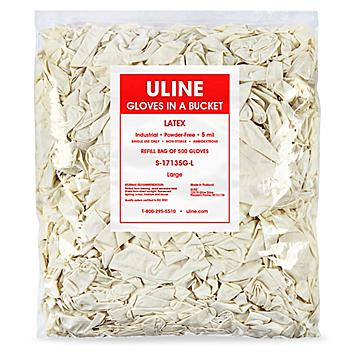 Uline Industrial Latex Gloves in a Bucket Refill Bag - Powder-Free