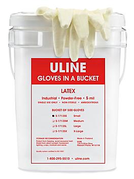 Uline Industrial Latex Gloves in a Bucket - Powder-Free, Small S-17135S