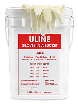 Uline Industrial Latex Gloves in a Bucket - Powder-Free, XL S-17135X