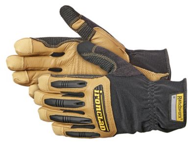 Ironclad Ranchworx Large Leather Gloves, Black/Tan