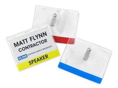  Color Coded Name Badge Holders - 4 x 3", Horizontal