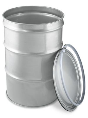 Open Top Stainless Steel Drum with Lid - 55 Gallon