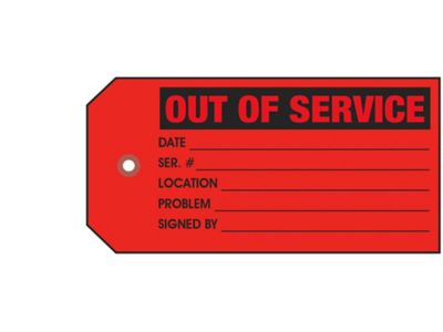  1-Part Inspection Tags - "Out of Service"