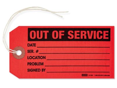 1-Part Inspection Tags - "Out of Service", Pre-strung S-17551PS