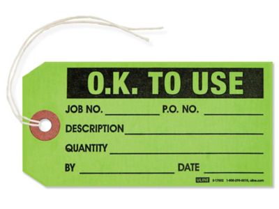 1-Part Inspection Tags - "Ok To Use", Pre-strung S-17552PS