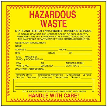 "Hazardous Waste" Labels - California, 6 x 6" S-17655