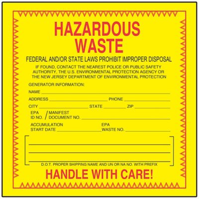 "Hazardous Waste" Labels - New Jersey, 6 x 6" S-17666