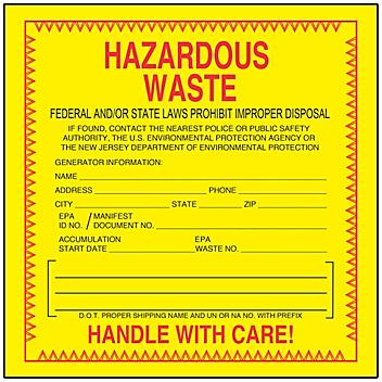 "Hazardous Waste" Labels - New Jersey, 6 x 6" S-17666
