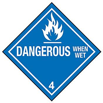 D.O.T. Labels - "Dangerous When Wet", 4 x 4" S-176