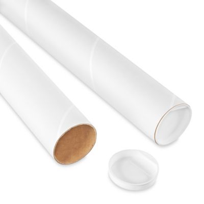White Mailing Tubes with End Caps - 2 1/2 x 26
