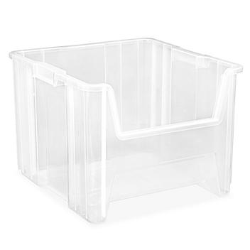 Giant Plastic Stackable Bins - 17 1/2 x 16 1/2 x 12 1/2", Clear S-17888
