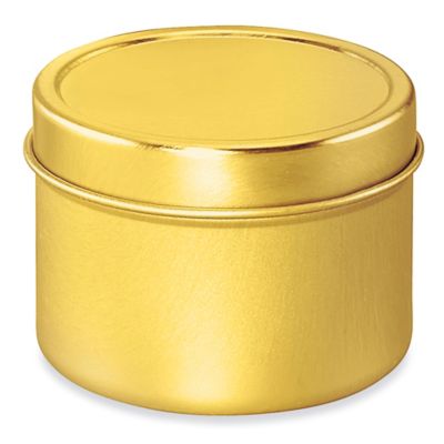 2oz Gold Shallow Round Tin Can | Quantity: 432 by Paper Mart