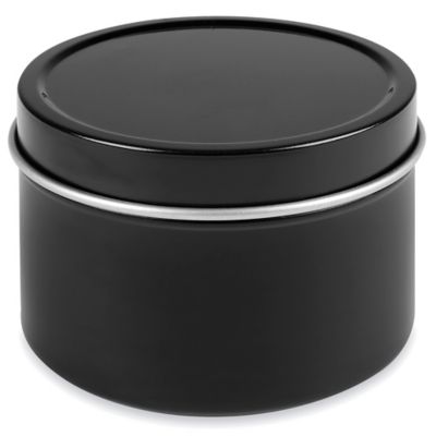 Deep Metal Tins - Round, 4 oz, Solid Lid, Black - ULINE - Carton of 48 - S-17906BL