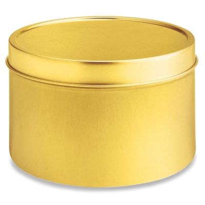 Deep Metal Tins - Round, 14 oz, Solid Lid, Gold - ULINE - Carton of 48 - S-17907GOLD