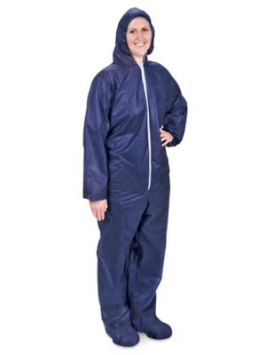 Uline Economy Deluxe Coverall with Hood, Zip Front - Navy, Large