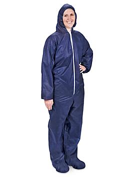 Uline Economy Deluxe Coverall with Hood, Zip Front - Navy, Large S-17930NB-L