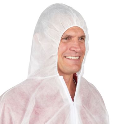 Uline Economy Deluxe Coverall with Hood, Zip Front - White