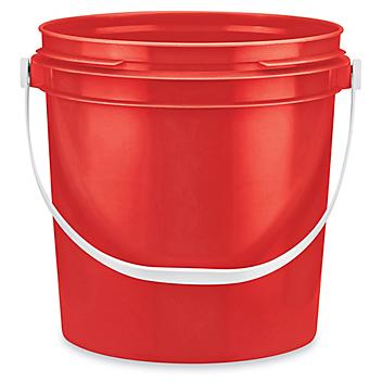Plastic Pail with Plastic Handle - 1 Gallon, Red S-17943R