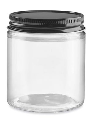 Clear Straight-Sided Glass Jars - 4 oz, Black Metal Cap S-17982M-BL
