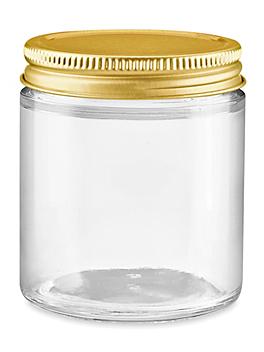 Clear Straight-Sided Glass Jars - 4 oz, Gold Metal Lid S-17982M-GLD