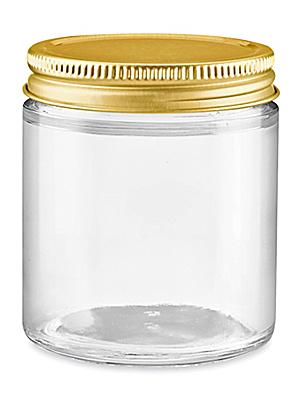 Clear Straight-Sided Glass Jars - 4 oz, Gold Metal Cap S-17982M