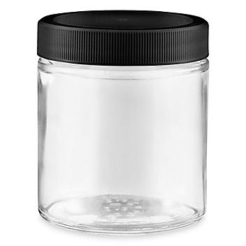 Straight-Sided Glass Jars - 4 oz, Black Plastic Lid S-17982P-BL