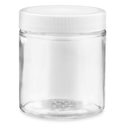 Clear Straight-Sided Glass Jars - 4 oz, White Plastic Cap S-17982P-W