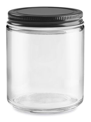 Clear Straight-Sided Glass Jars - 8 oz, Black Metal Cap S-17983M-BL - Uline
