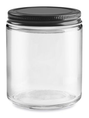 Clear Straight-Sided Glass Jars - 8 oz, Black Metal Cap