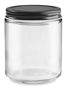 Straight-Sided Glass Jars - 8 oz, Black Metal Lid S-17983M-BL