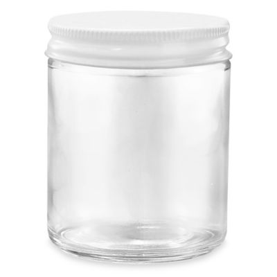 Clear Straight-Sided Glass Jars - 6 oz, White Metal Cap